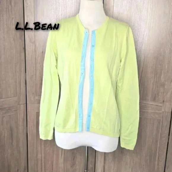 Cardigan Womens Lime Green Cardigan with Blue Trim - Picture 1 of 7